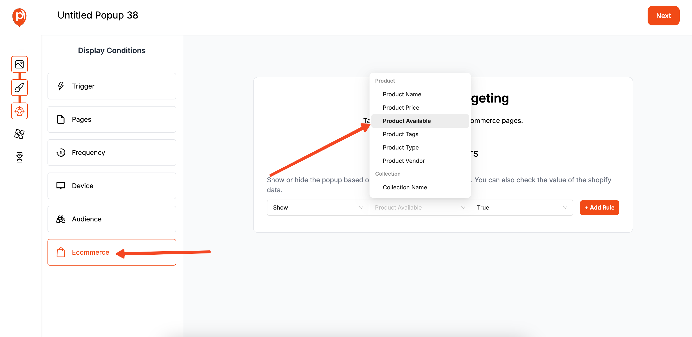 Product Available Targeting