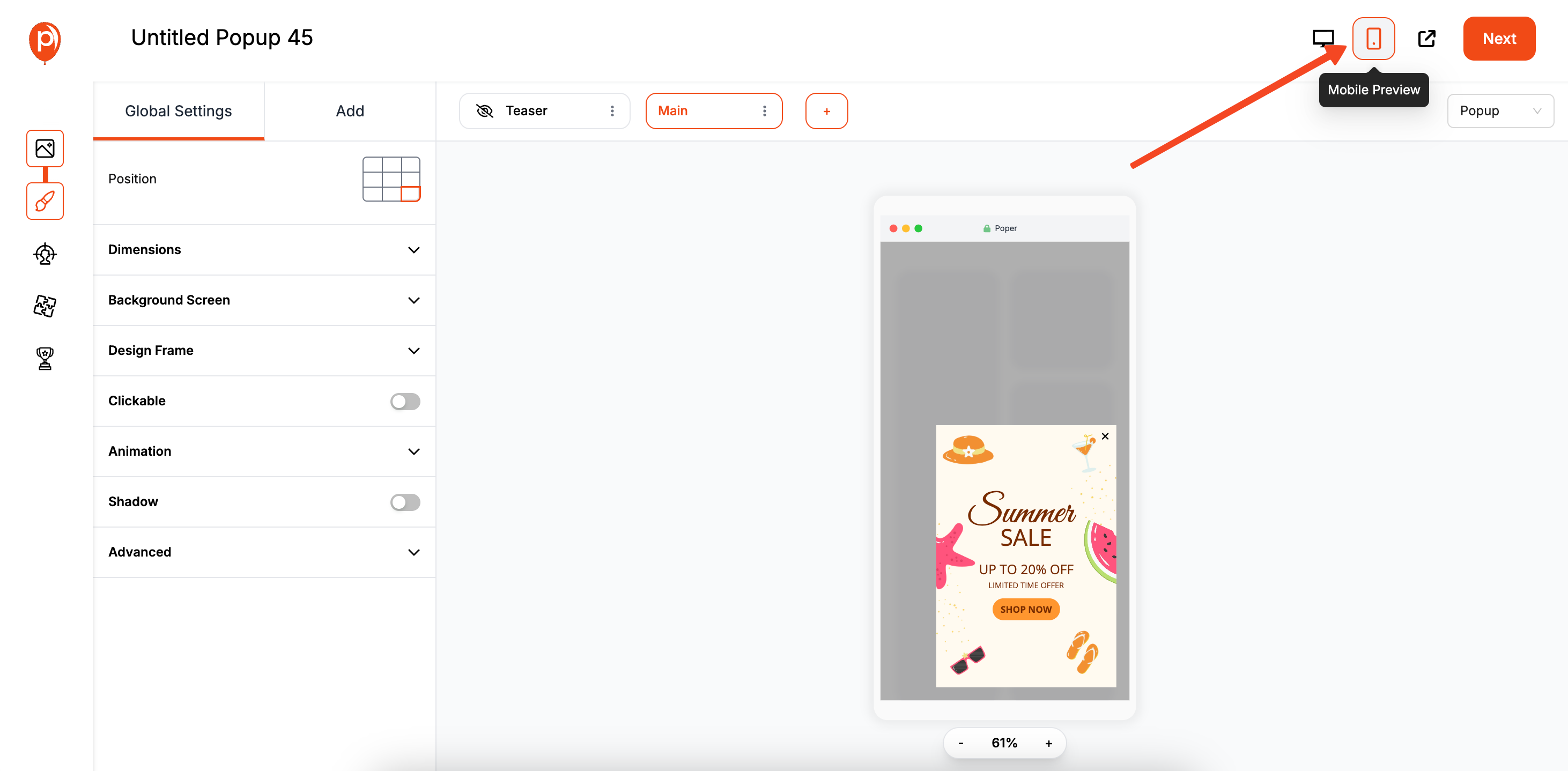 Mobile Preview Button