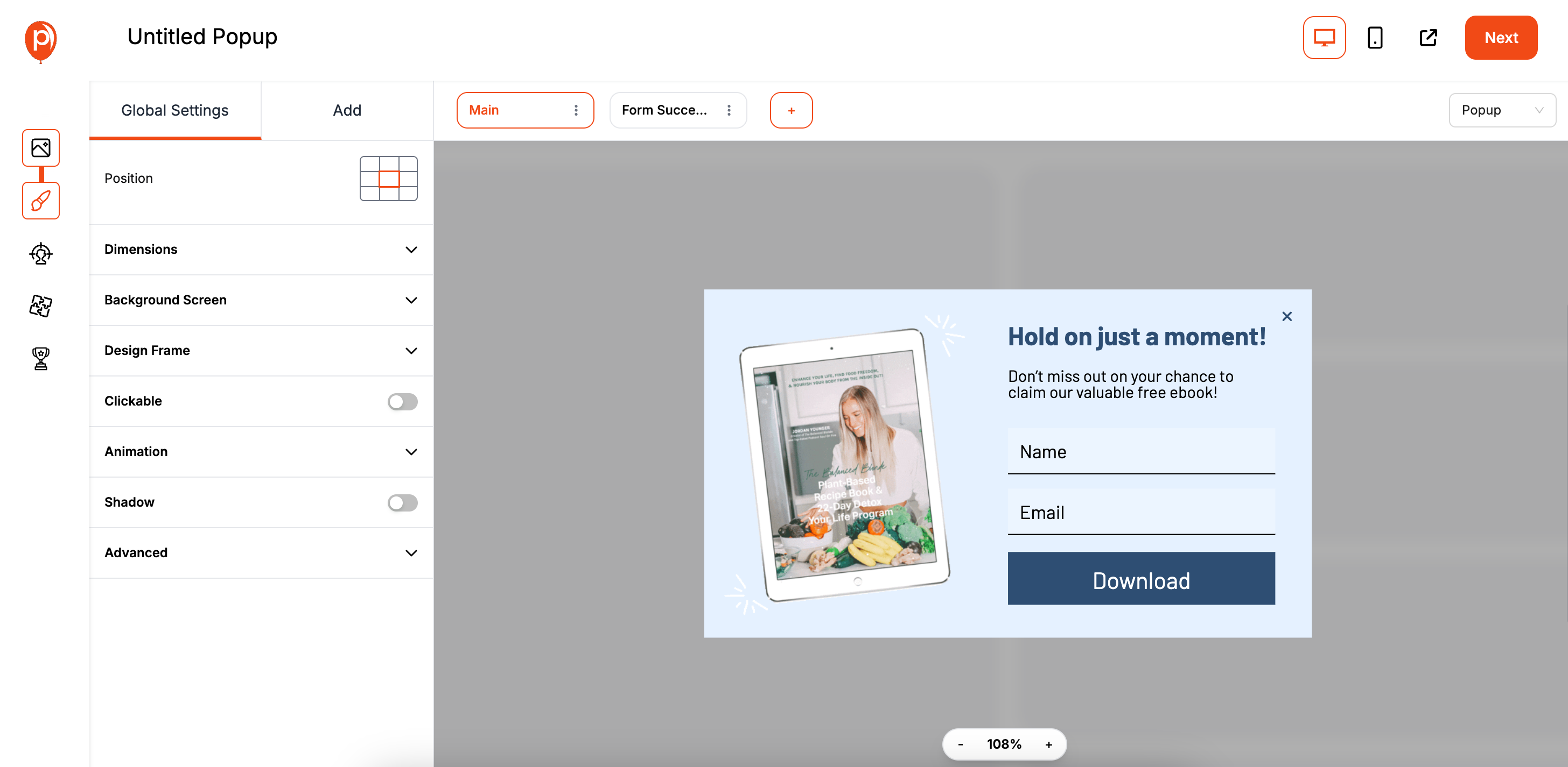 Edit the popup
