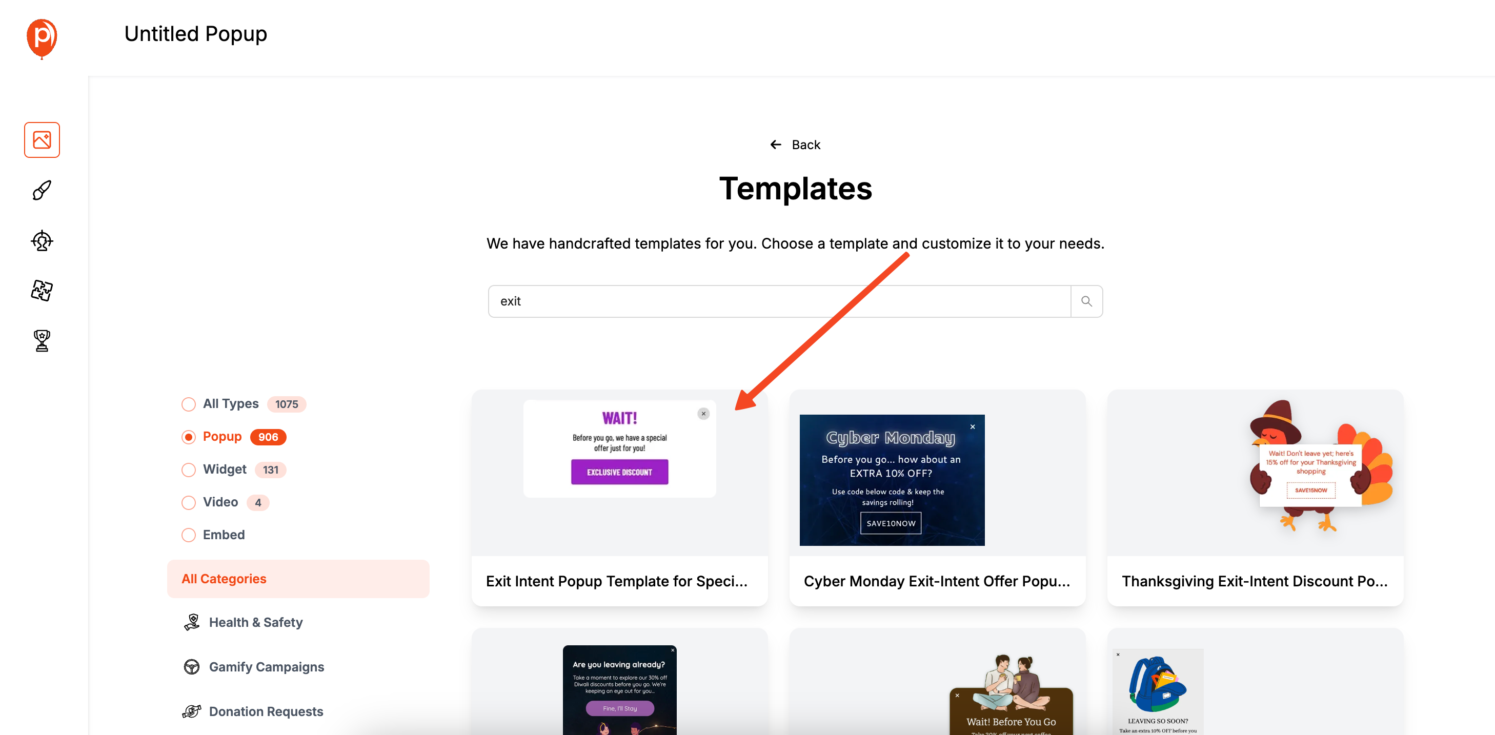 Exit intent templates