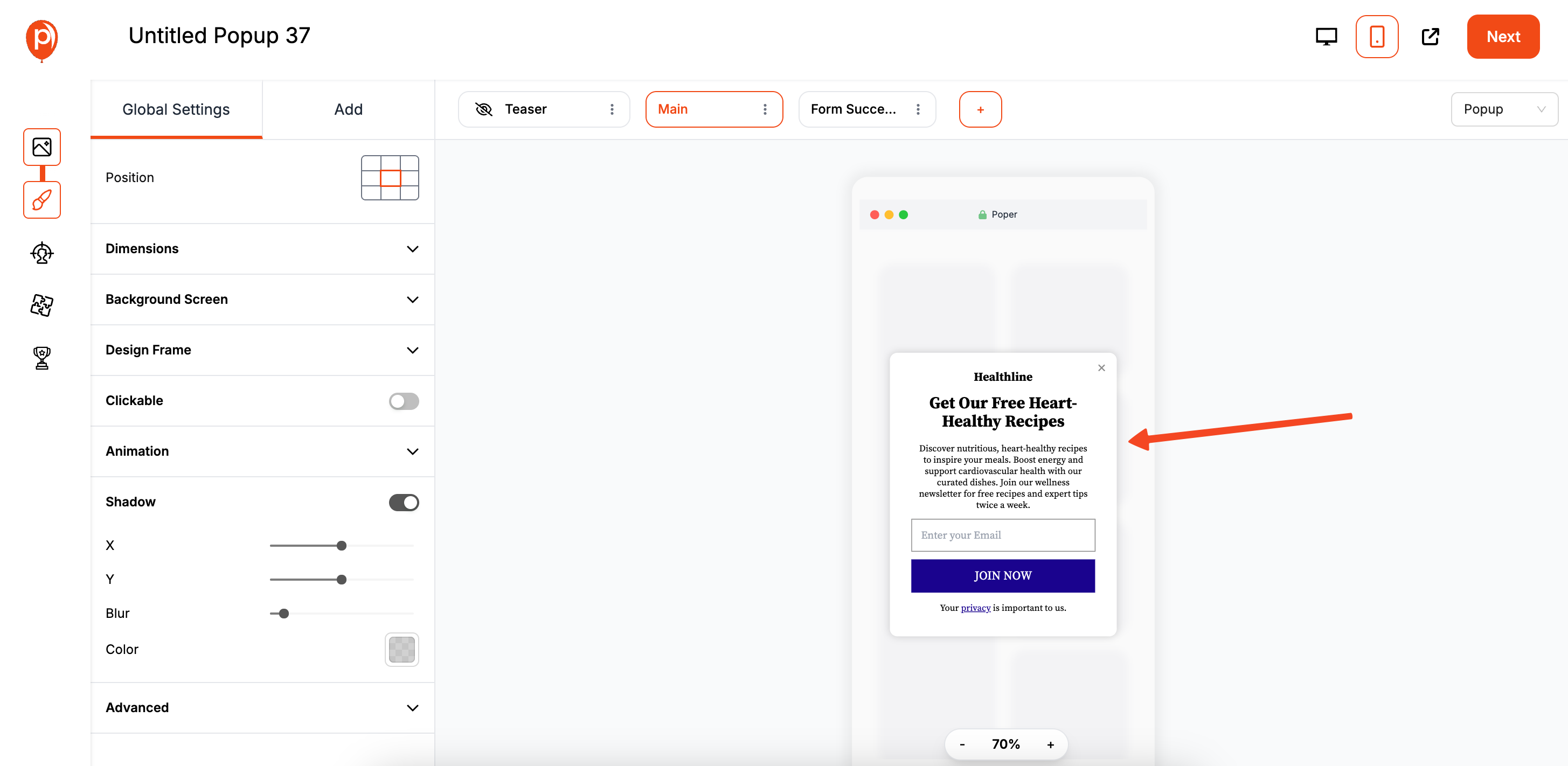 Mobile editor in Poper