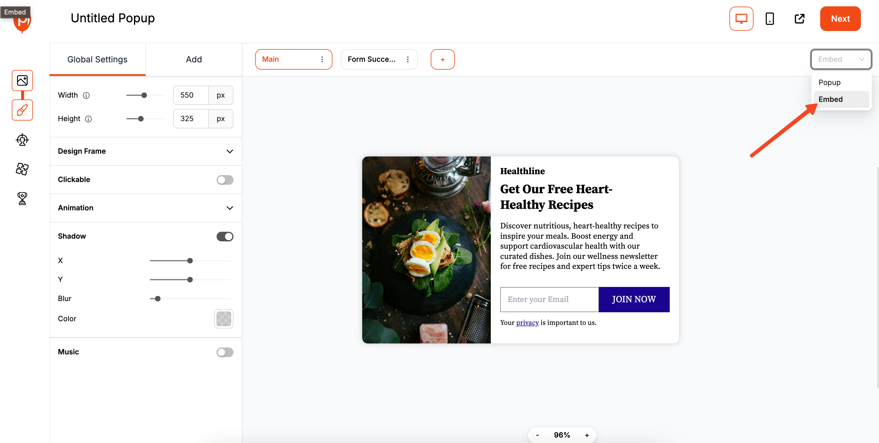 Convert Popup to Embed