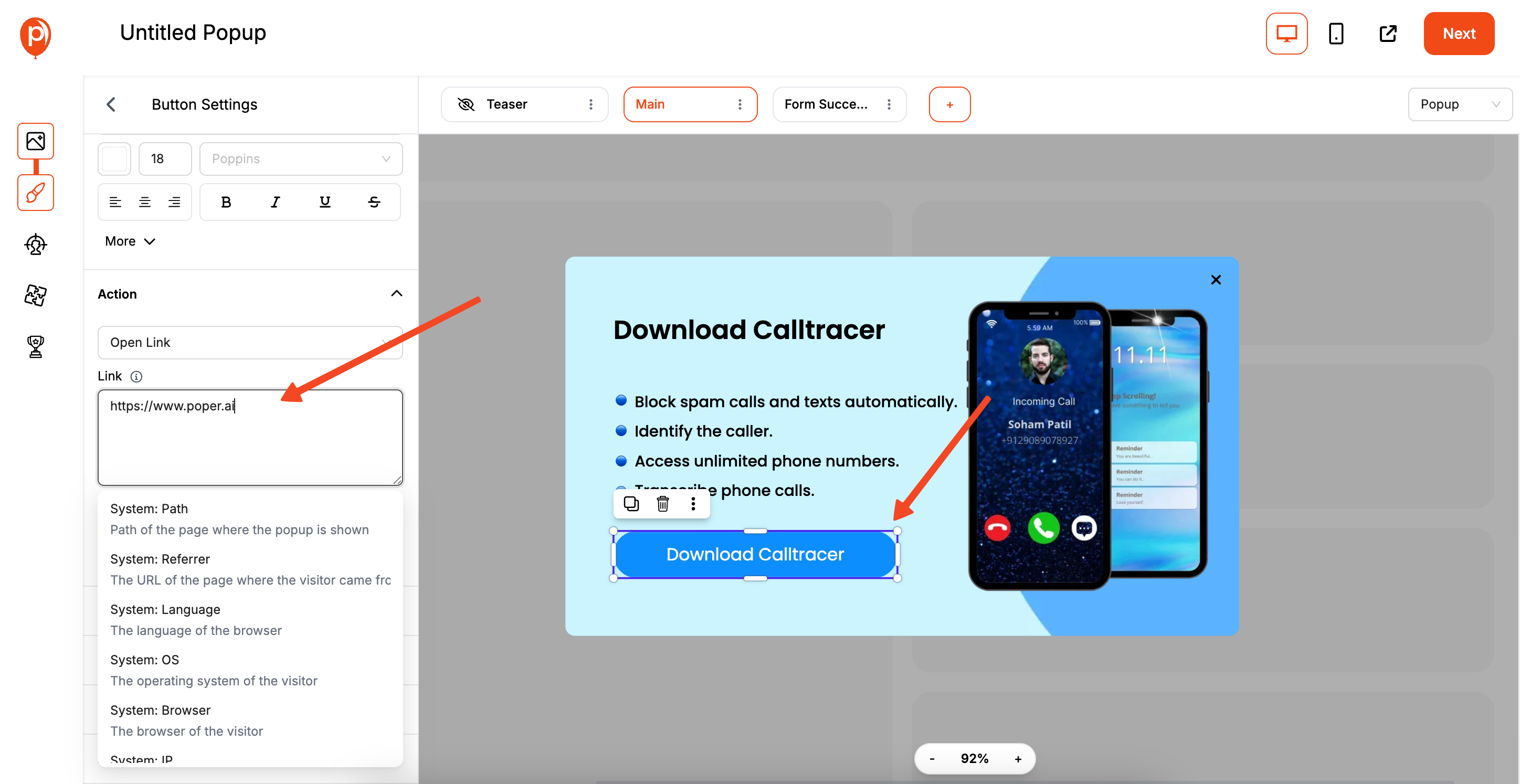 Apply the link to button