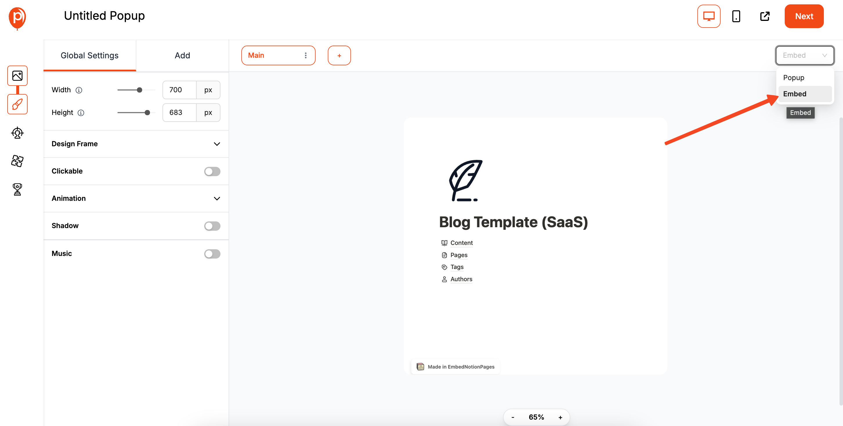 Convert Notion Popup to Embed