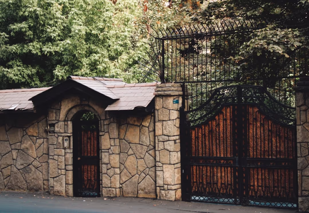 Automated high-security gate at the entrance of a luxurious residential property