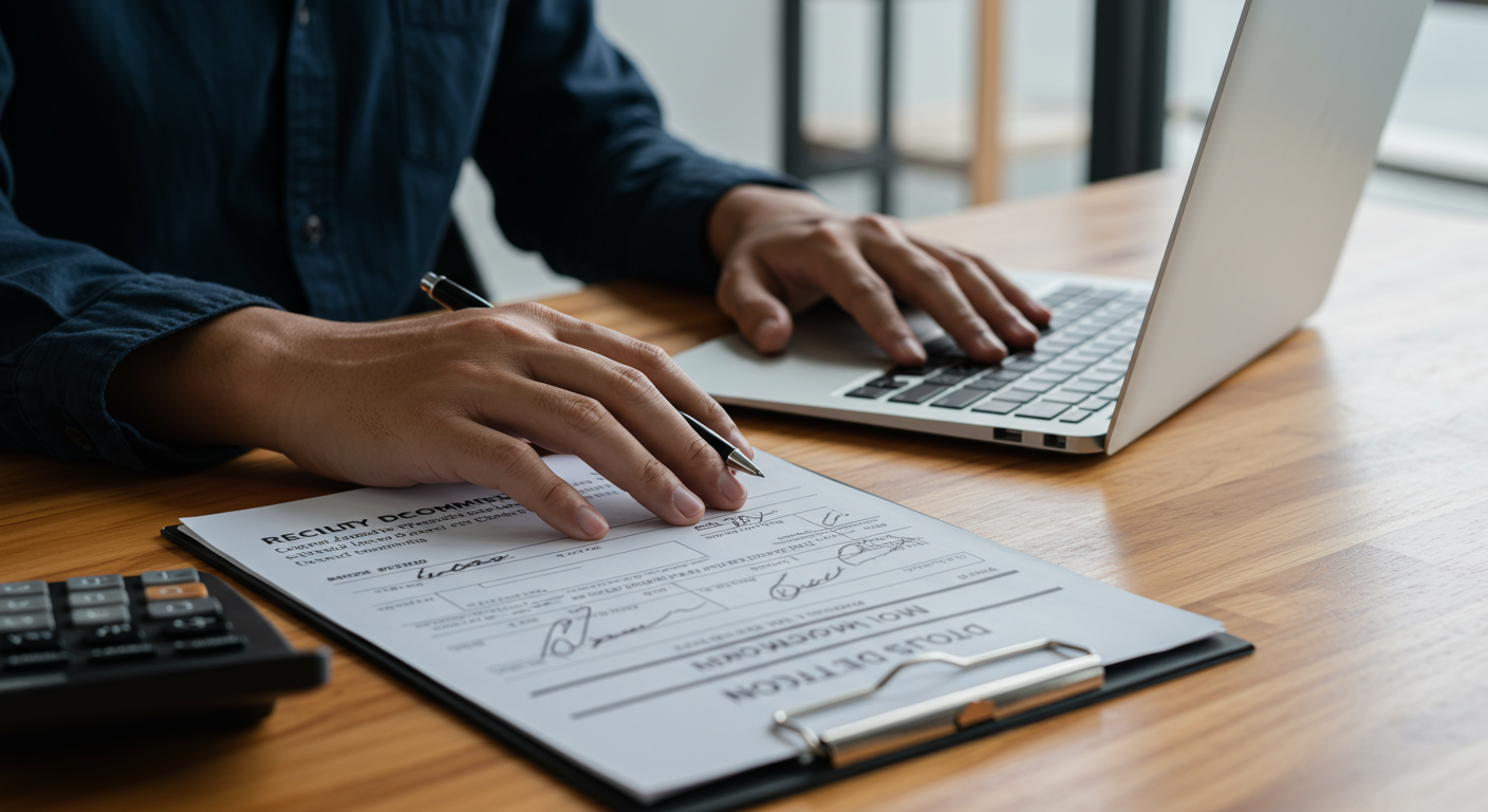 Facility Decommission Recycling California Compliance Documentation Close-up view of a facility manager’s desk showing recycling manifests, compliance checklists, and digital chain-of-custody tracking for facility decommission recycling California projects.