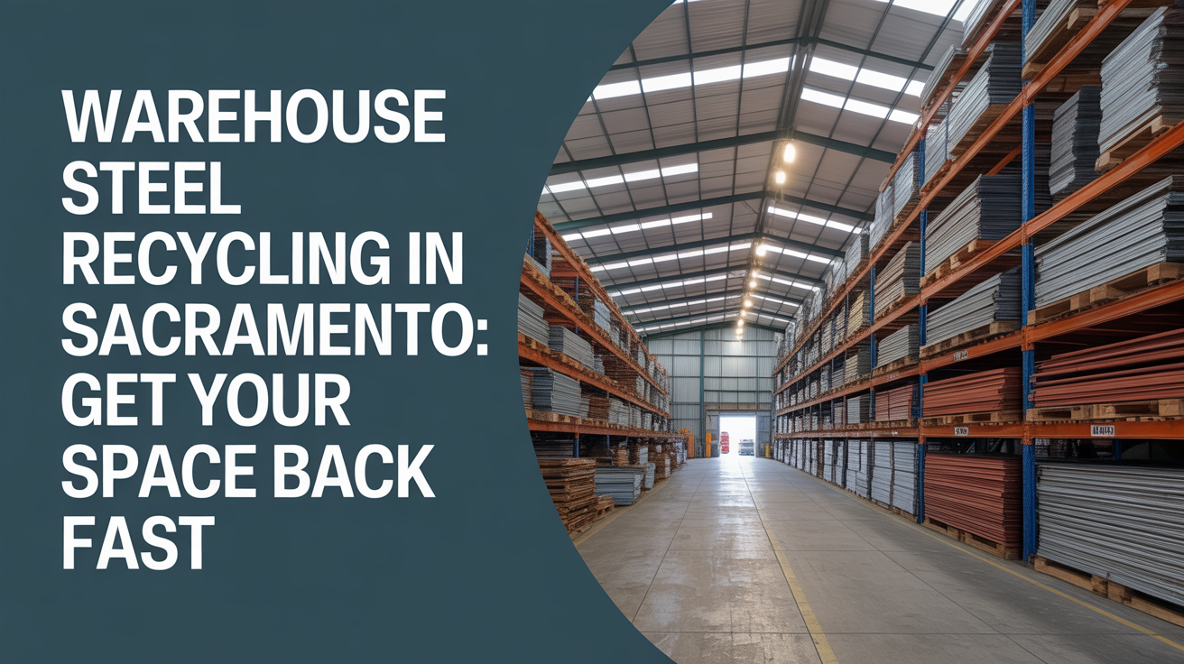 Infographic showing Sacramento warehouse racking removal and warehouse steel recycling Sacramento with fair pricing, OSHA-safe crews, and CA compliance.