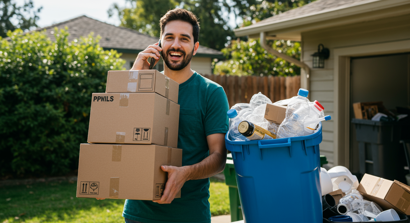Schedule Your Free Recycling Assessment Sacramento Business owner scheduling a free recycling assessment Sacramento appointment via phone and email.