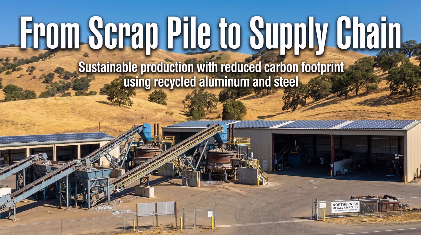 Industrial manufacturing facility in Northern California using recycled metals manufacturing with aluminum and steel to support sustainable production and reduce its carbon footprint.