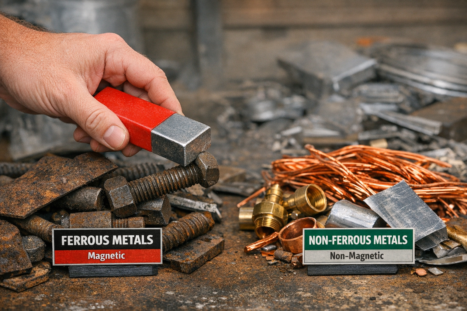 Visual comparison showing scrap metal sorting price differences between clean and contaminated materials