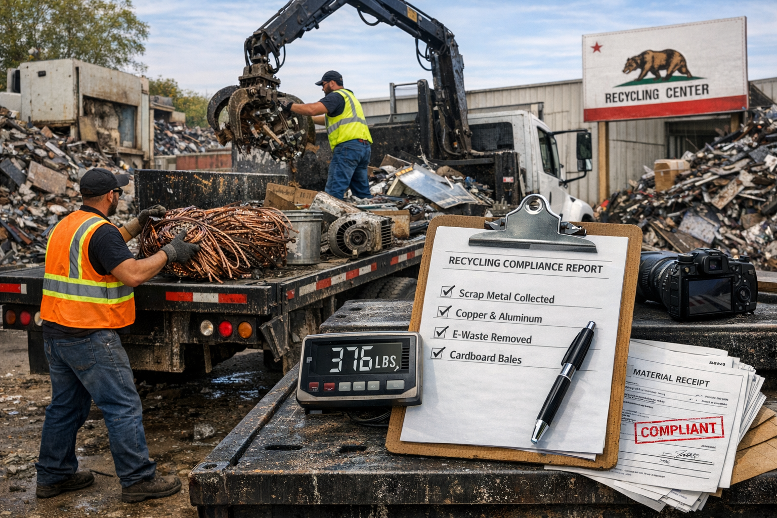 Mobile scrap metal pickup service loading materials for california recycling compliance documentation