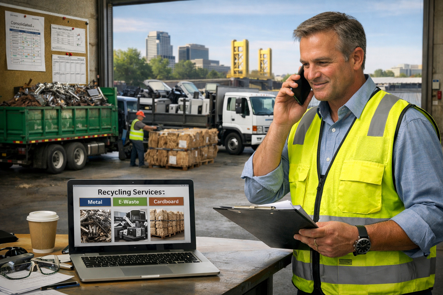 Facilities manager coordinating consolidated recycling services instead of multiple vendors in Sacramento