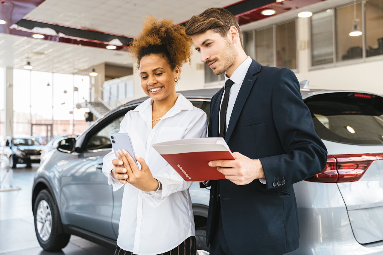 car dealer talking over loan