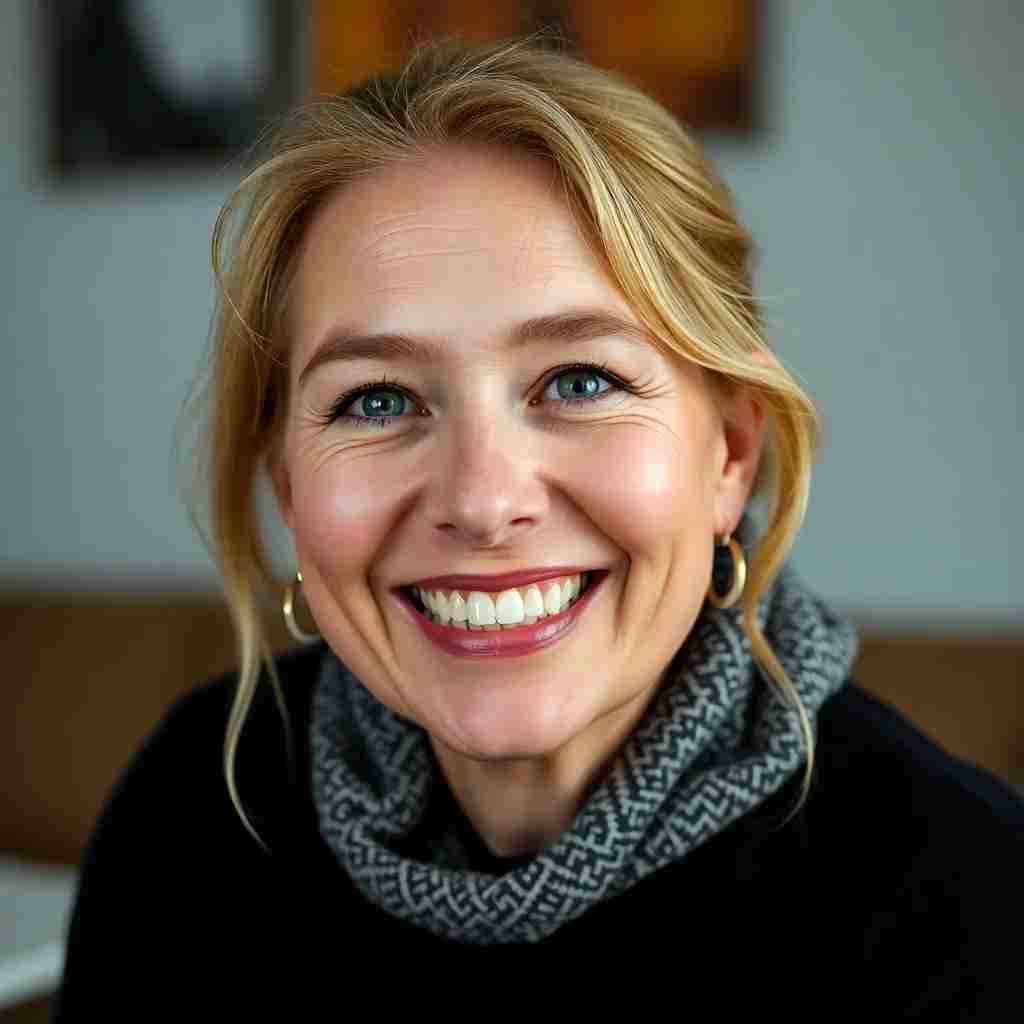 femeie fericita zambind dupa invgata engleza