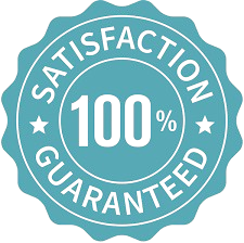 „Sigiliu albastru cu text alb – 100% satisfacție garantată.”