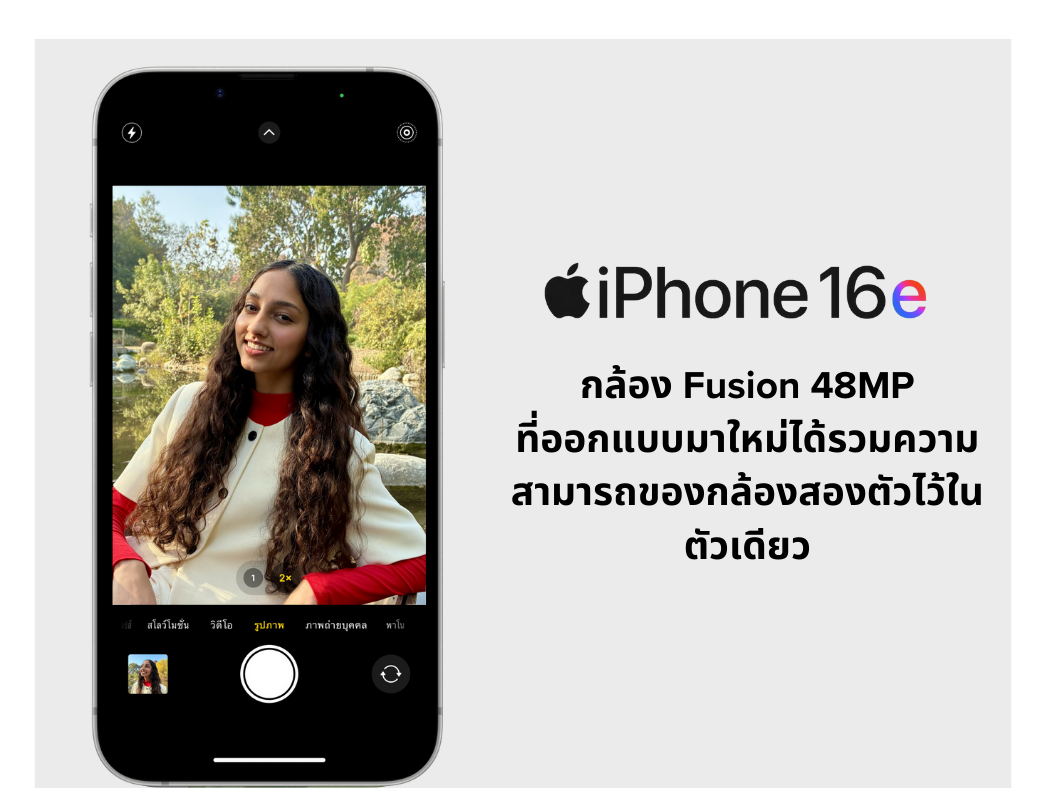 ภาพแสดงกล้อง 48MP ของ iPhone 16e พร้อมการประมวลผลขั้นสูง