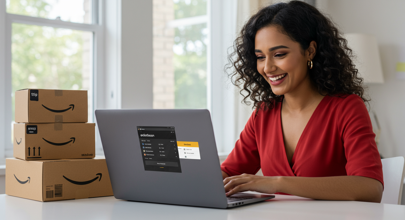 Amazon PPC Dayparting Reminder for Optimal Ad Performance” Happy Amazon seller reviewing increased profits thanks to a smart Amazon PPC Dayparting strategy.