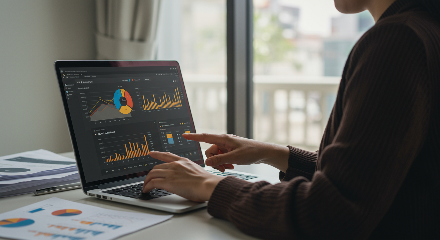 7-figure Amazon seller analyzing PPC campaign 7-figure Amazon seller analyzing PPC campaign data showing TACoS trends and wasted ad spend metrics on laptop screen