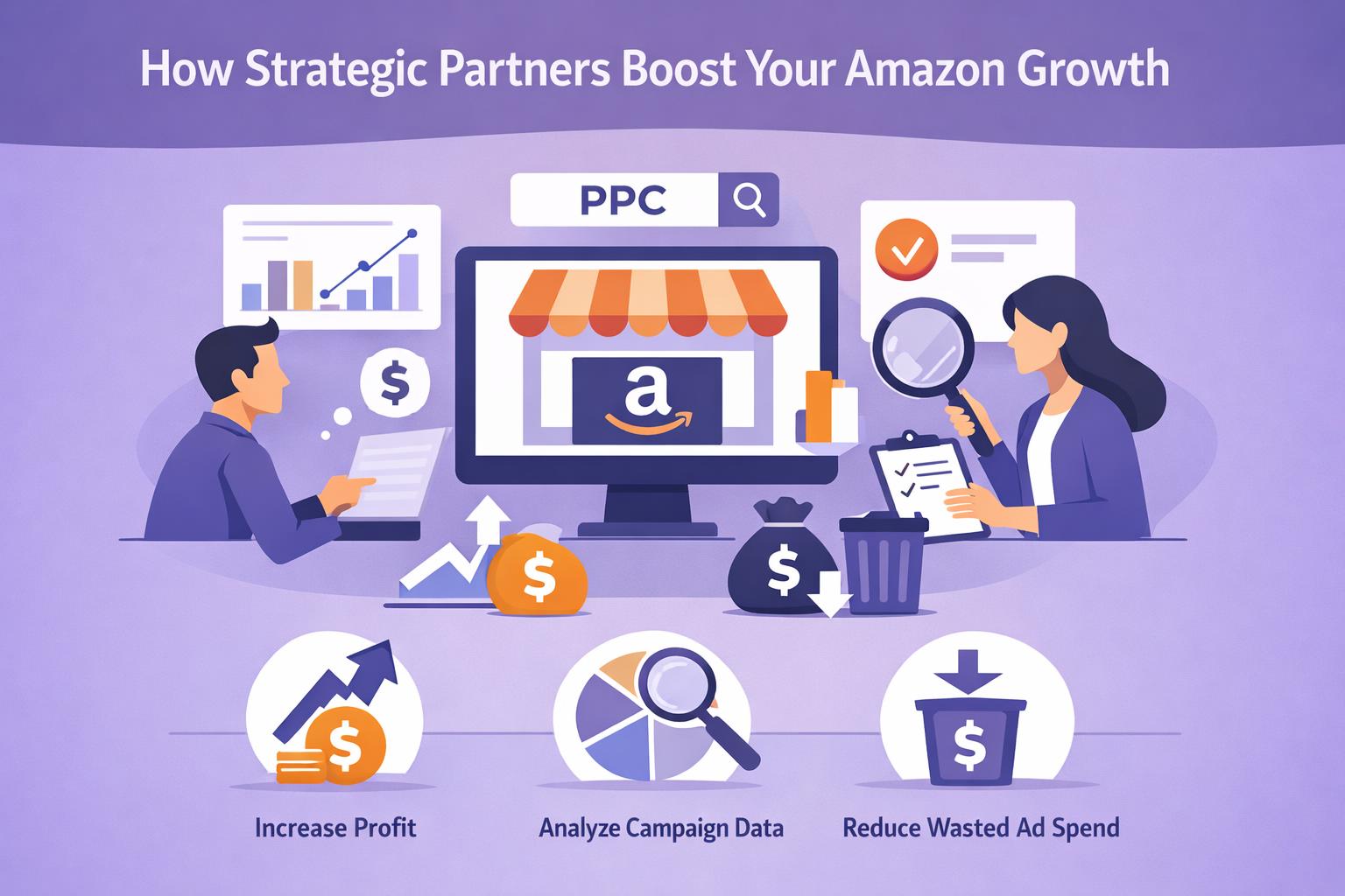Amazon PPC strategy agency analyzing campaign data to optimize profit and reduce wasted ad spend for sellers