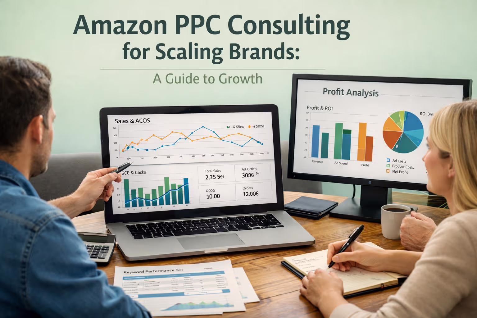 Amazon PPC consulting strategy session showing campaign performance data and profit analysis for scaling brands