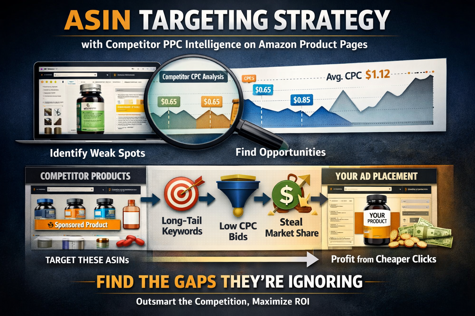 ASIN Targeting Strategy for Competitor PPC Intelligence on Amazon Visual representation of ASIN targeting strategy using competitor PPC intelligence on Amazon product pages