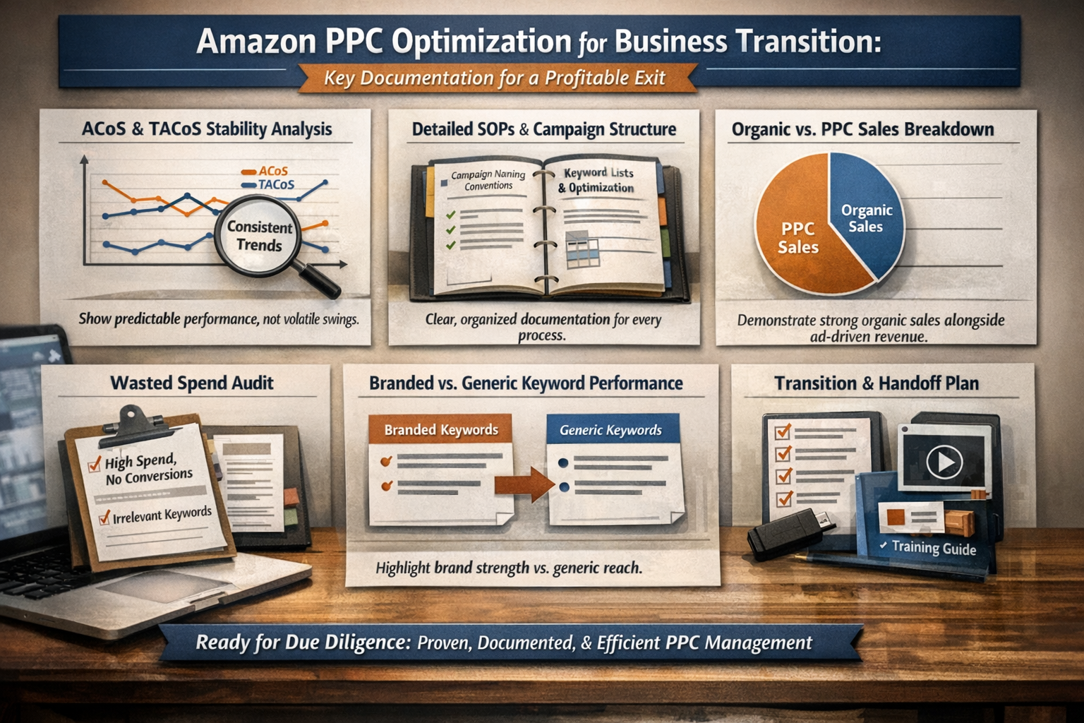 Components of comprehensive Amazon PPC optimization documentation for business transition