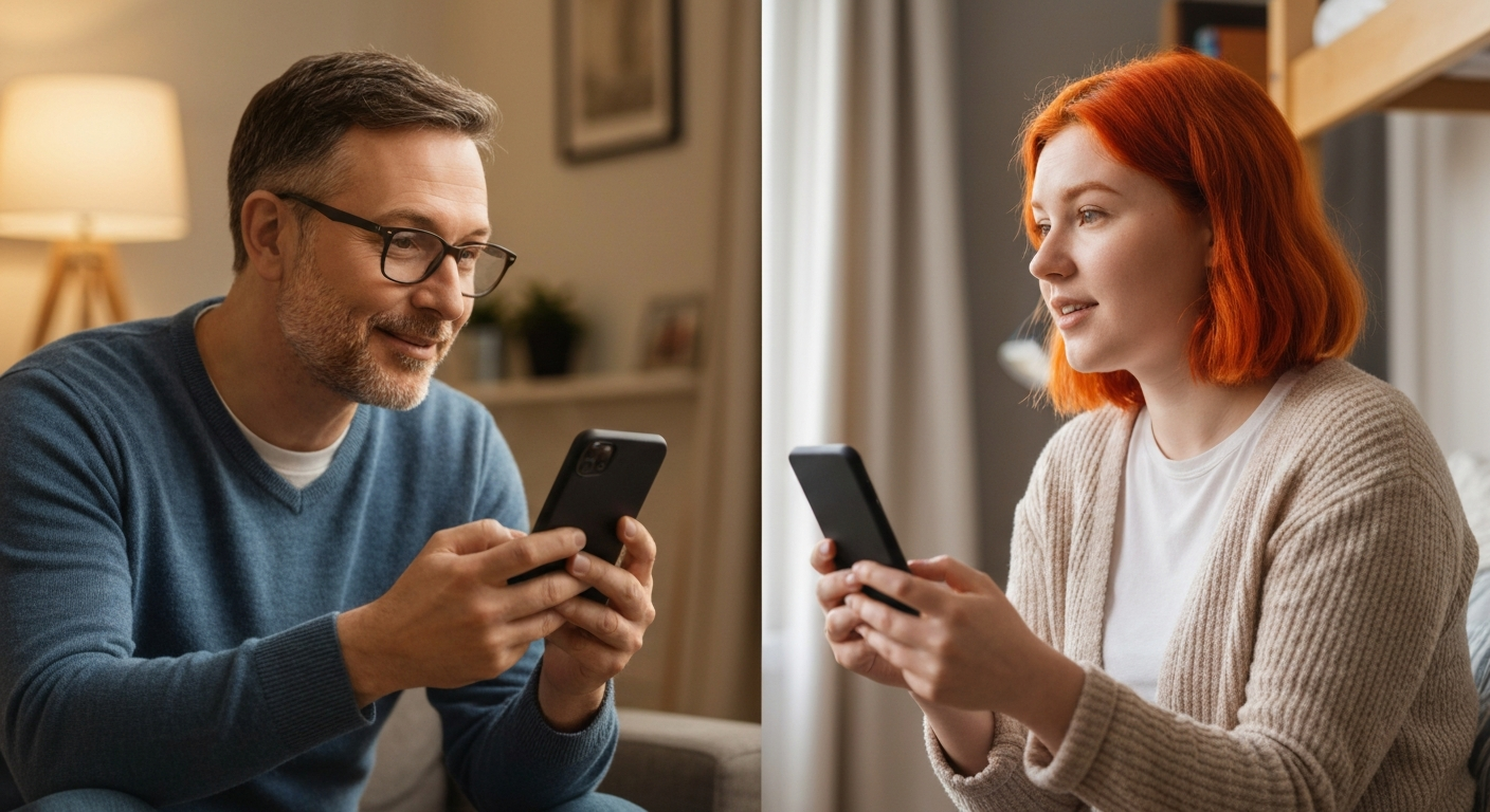 Parent having a supportive video call conversation with college student using recommended communication strategies for mental health concerns