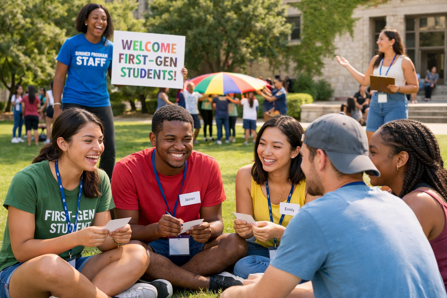 First-generation college students engaged in summer bridge program orientation activities