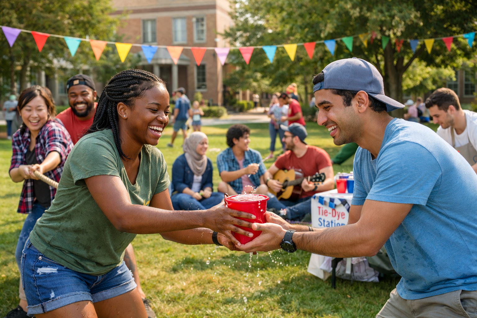 Diverse college students participating in campus events designed to build community and reduce social isolation