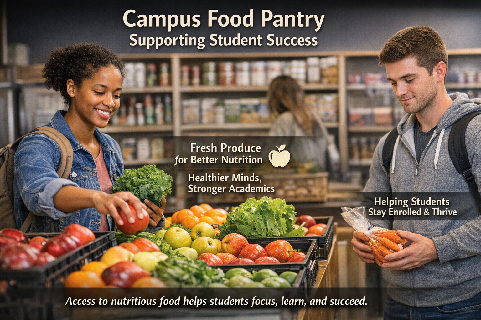 Campus nutrition programs include food pantry with fresh produce helping students experiencing food insecurity