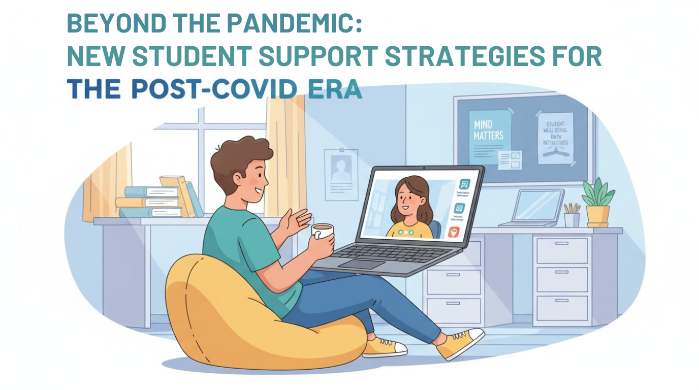 College student using telehealth counseling on laptop demonstrating post-pandemic student support strategies