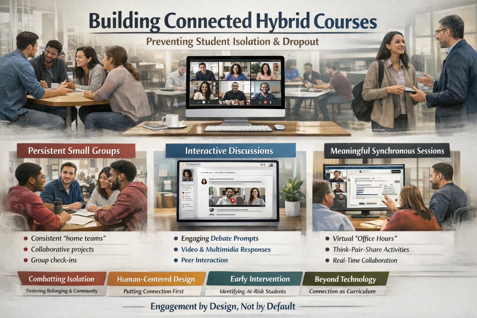Evidence-based hybrid learning course design preventing student isolation and dropout