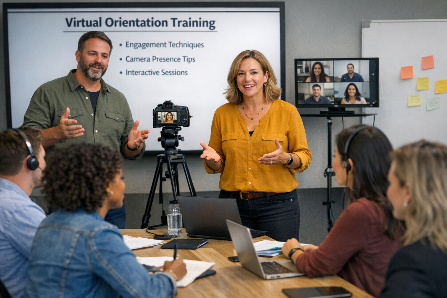 Orientation facilitators learning virtual engagement techniques and camera presence skills