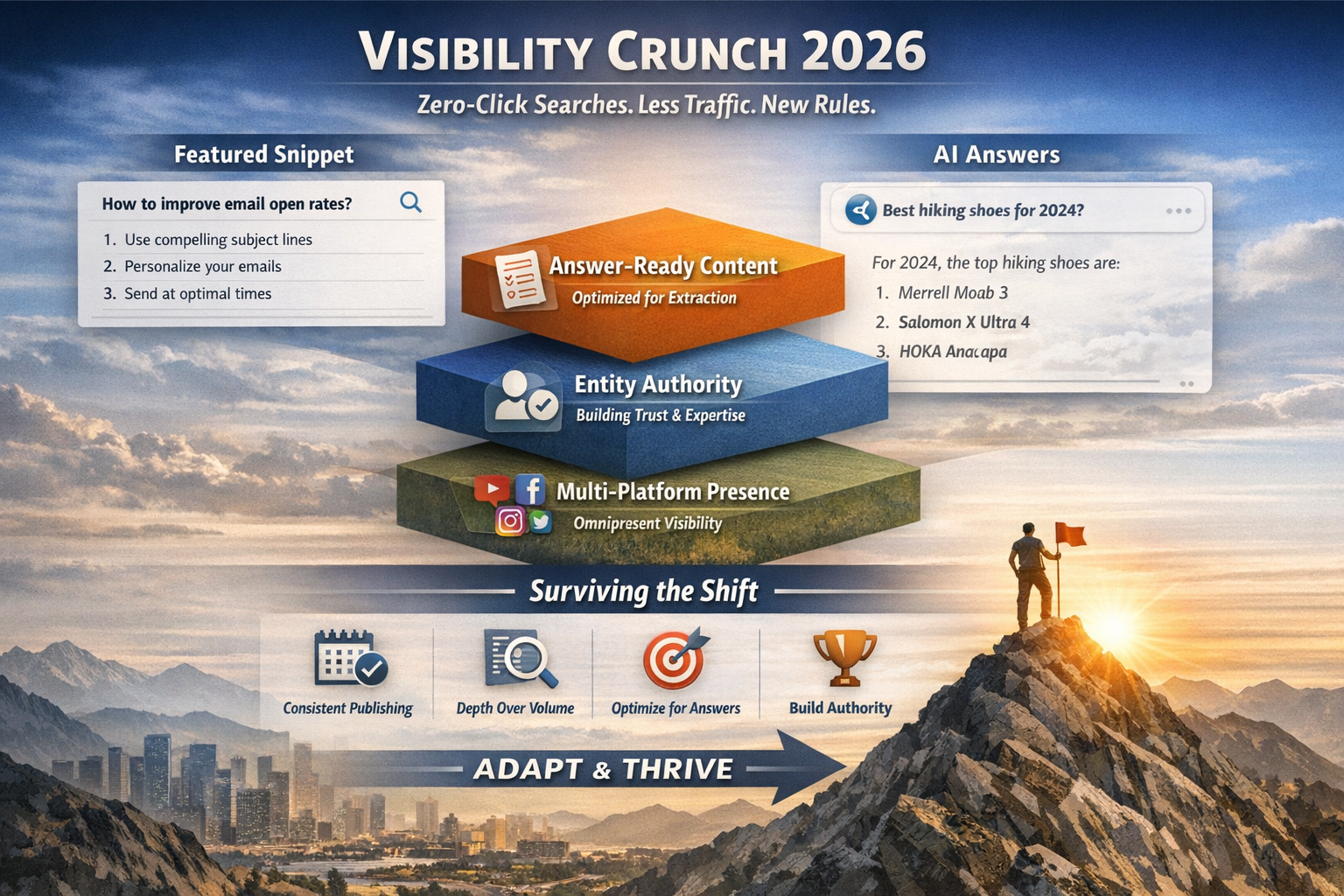 Content structure showing visibility crunch optimization with featured snippets and AI extraction