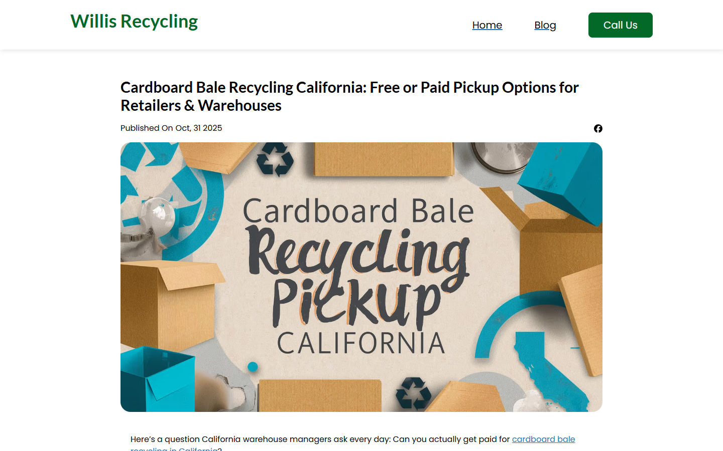Cardboard Bale Recycling California blog post on willisrecycling.com — the #1 performing page