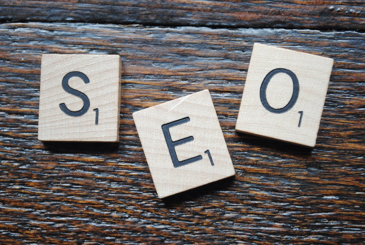 Scrabble tiles spelling out SEO
