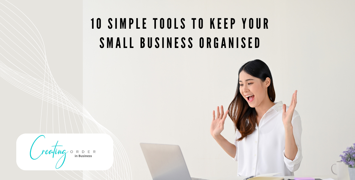10 Tips for business cover image, happy business owner looking at PC