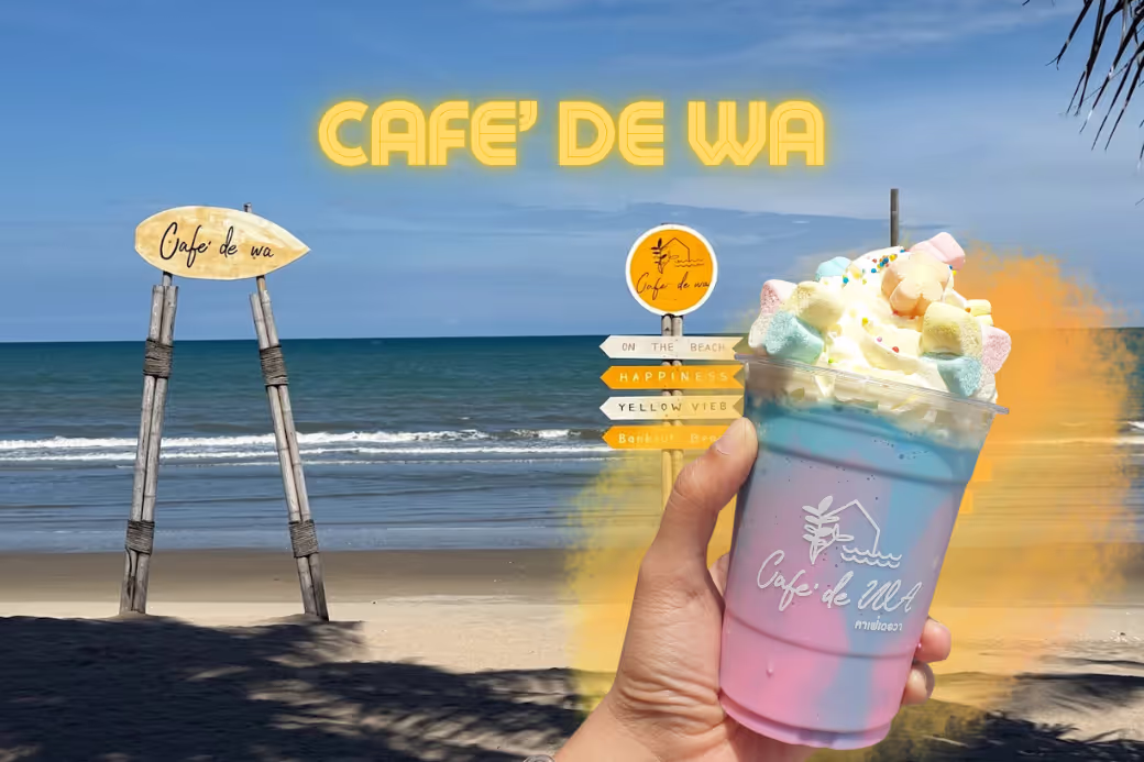 บรรยากาศ Cafe’ de Wa คาเฟ่ริมหาดบ้านกรูด ประจวบคีรีขันธ์ มีที่นั่งชมวิวทะเล