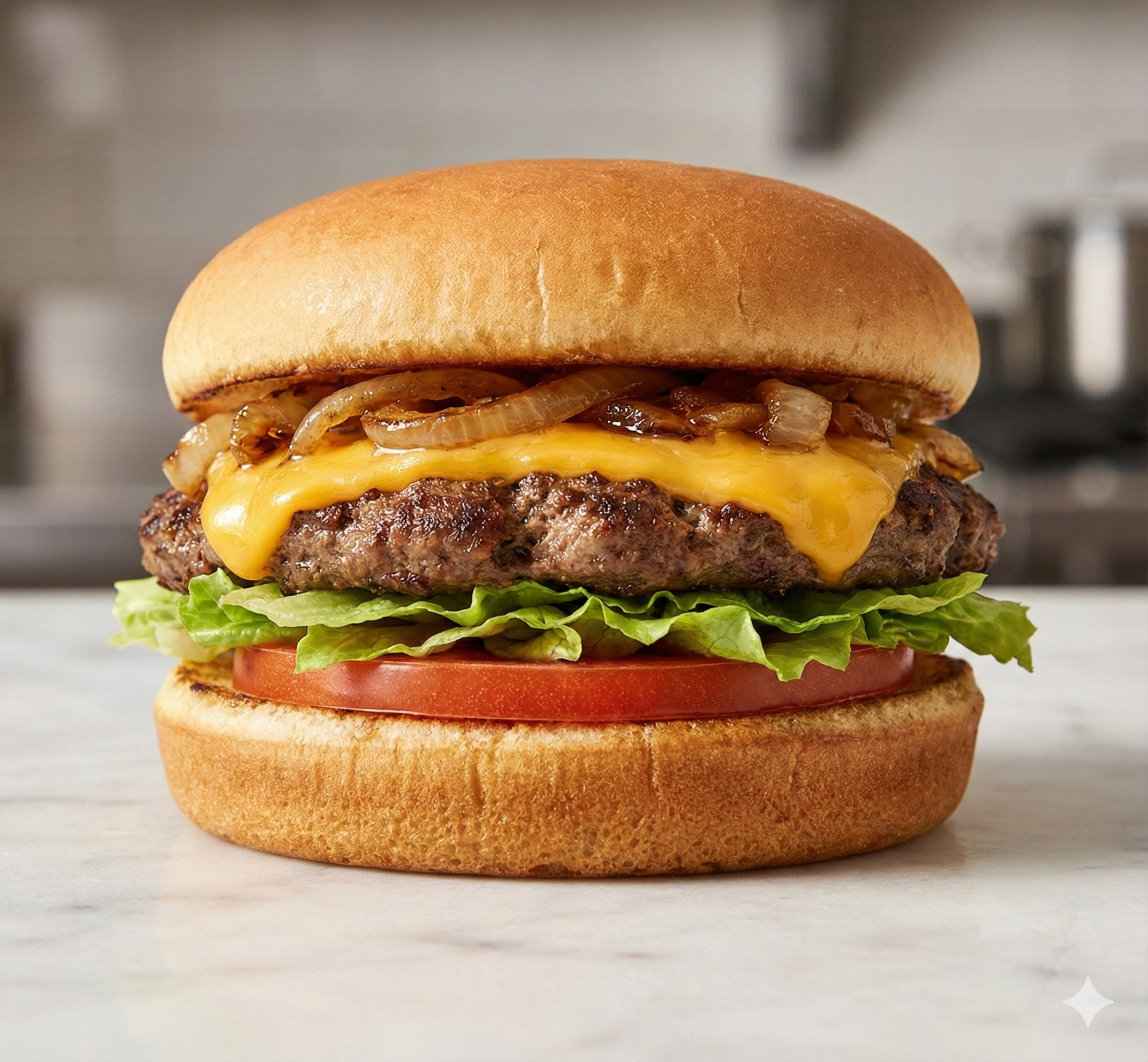 Delicious cheeseburger with chili cheese fries on a diner table, showcasing fresh ingredients