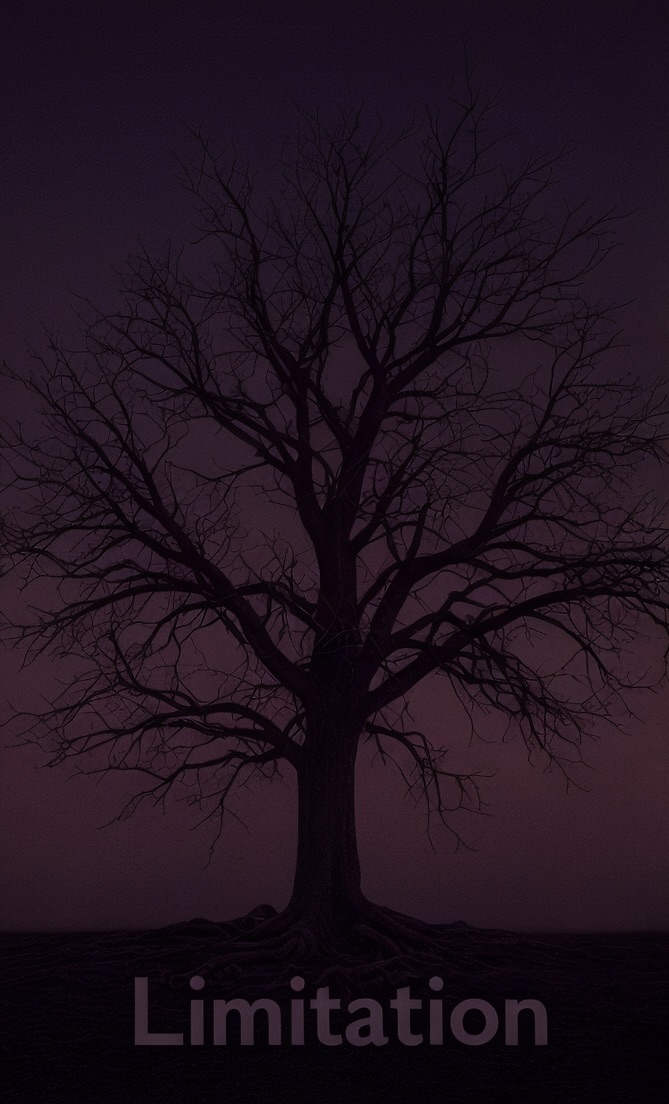 A tree in winter or drought, brittle branches, leaves falling. Symbol of limitation + illness.