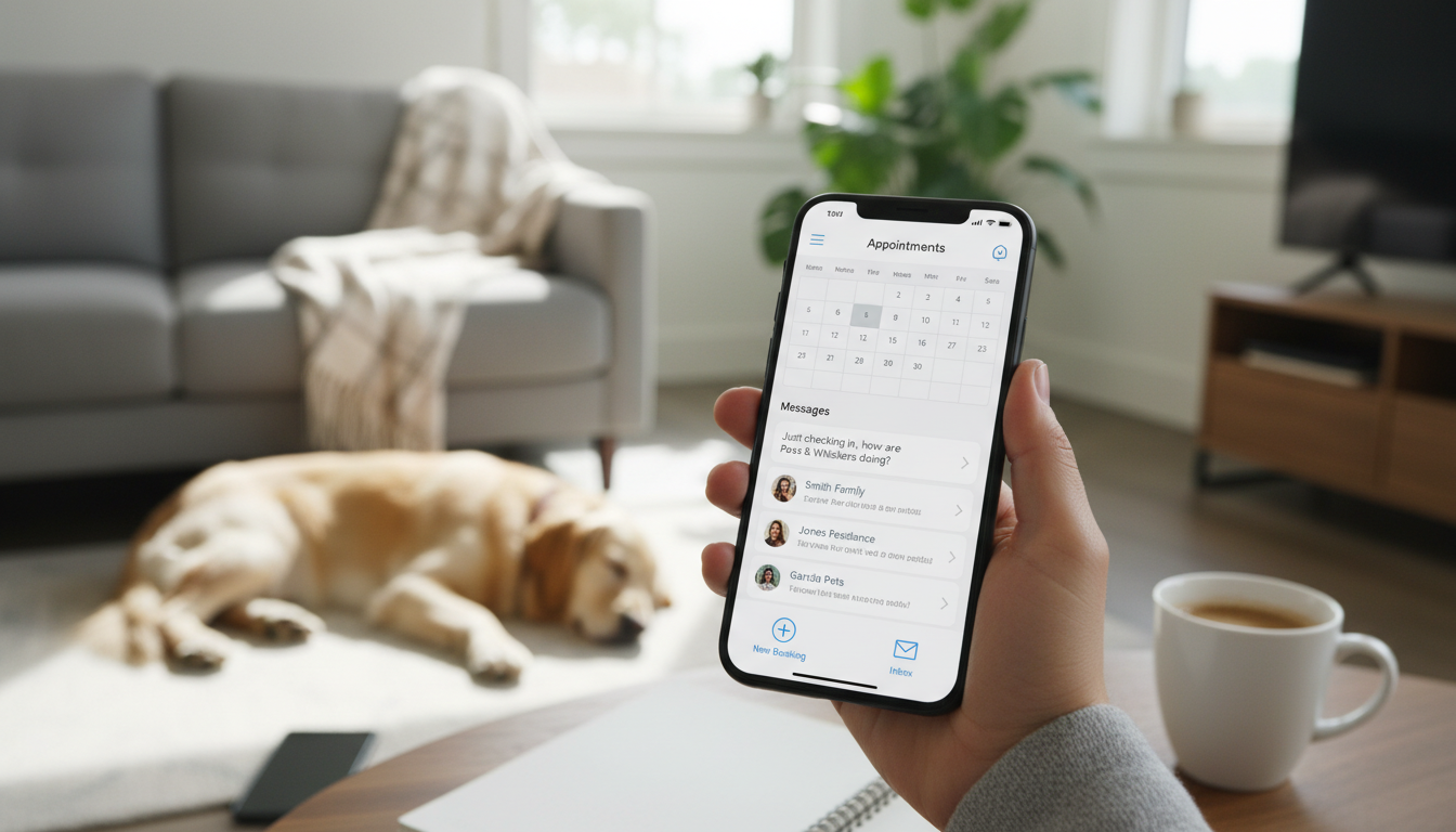 How do I use a mobile app to manage house sitting appointments and communications?