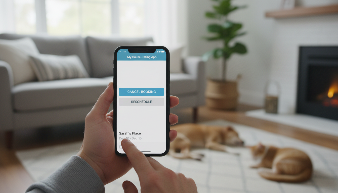 How do I cancel or reschedule a house sitting booking using popular apps?