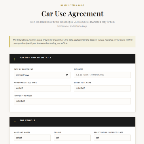 Car Use Agreement Template