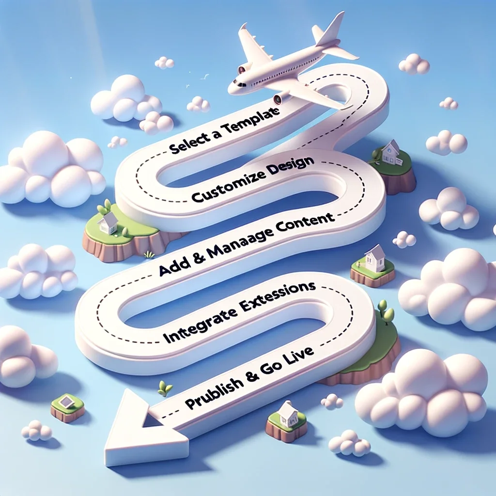 Illustration of a floating 3D roadmap set against a sky background, ensuring impeccable spelling for clarity. The roadmap guides users from the initia.webp