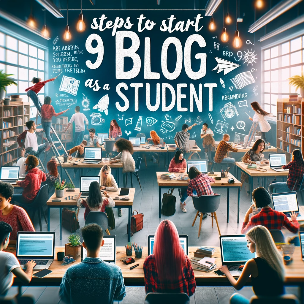 A vibrant and informative visual representation emphasizing the concept '9 Steps to Start a Blog as a Student'. The image showcases a series of symbolic steps, each illustrated with icons and minimal 