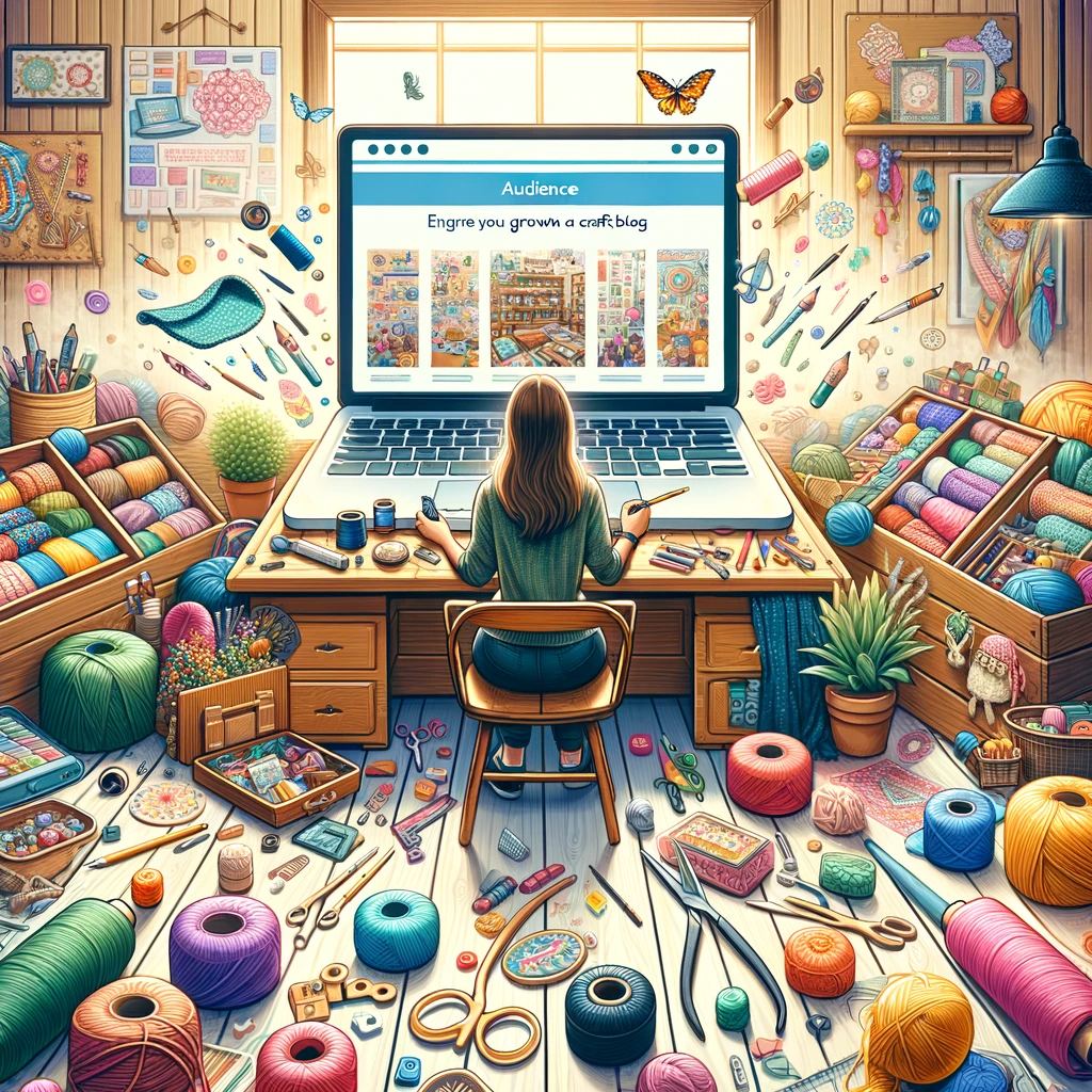 Illustration of a crafter at a wooden desk, surrounded by an array of crafting materials.