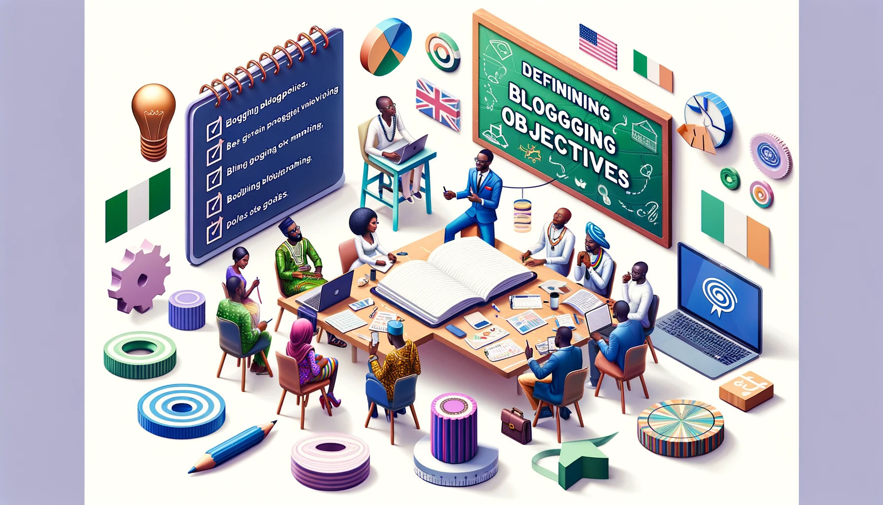 The process of defining blogging objectives in Nigeria, highlighting strategic planning and goal setting among Nigerian bloggers.
