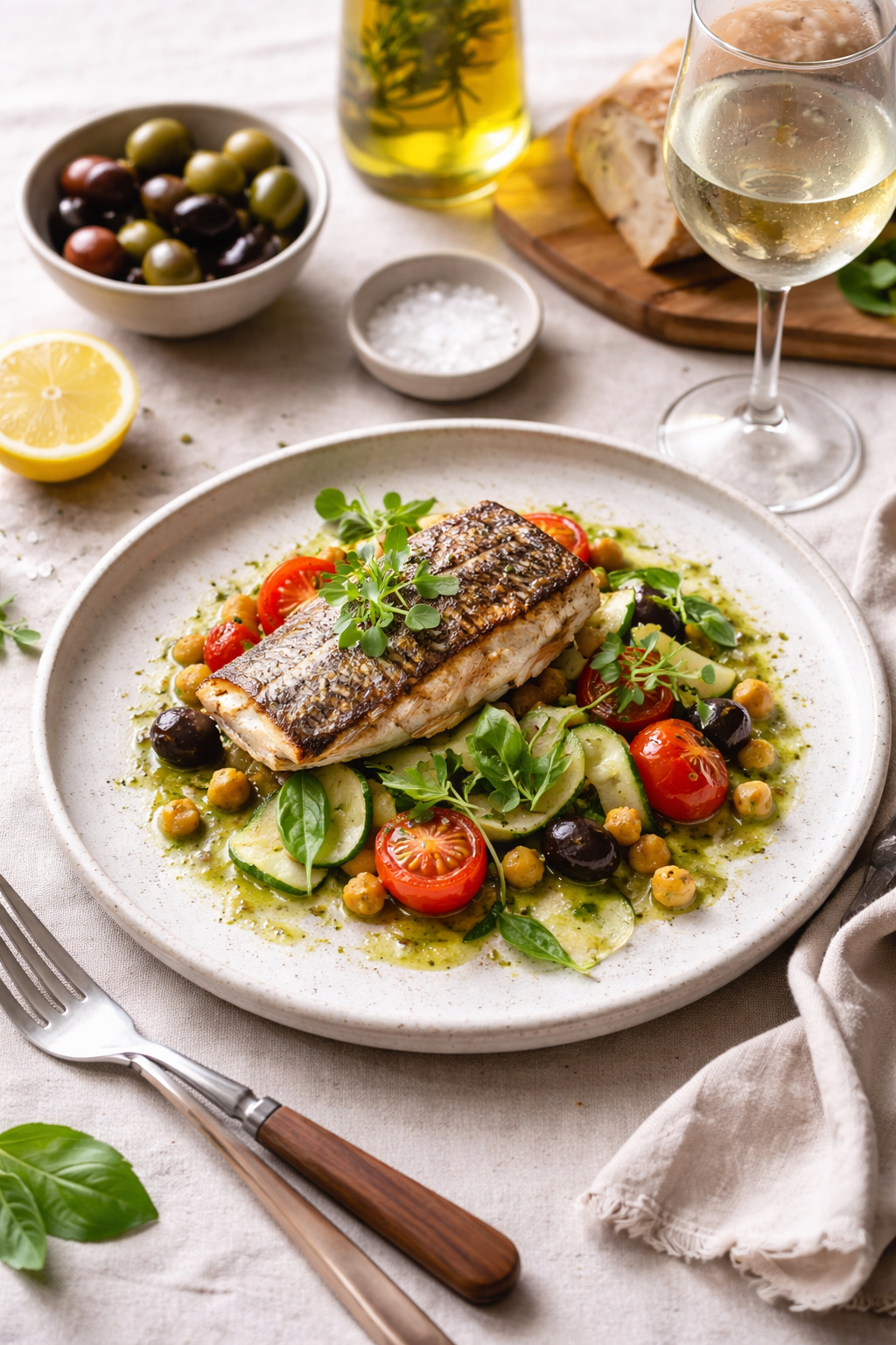 Plate of healthy Mediterranean cuisine with fresh ingredients