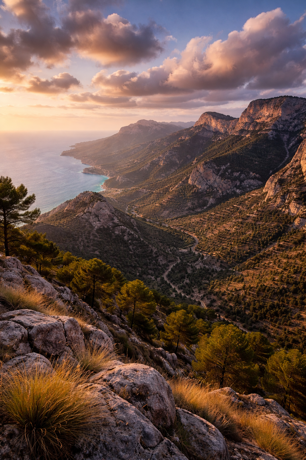 Hiking trail winding through the Tramuntana mountains in Mallorca