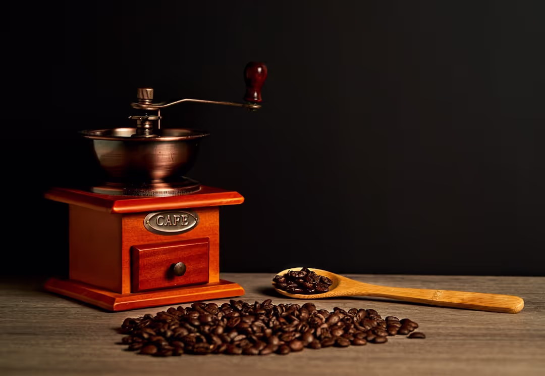 Vintage style coffee grinder and pour over setup